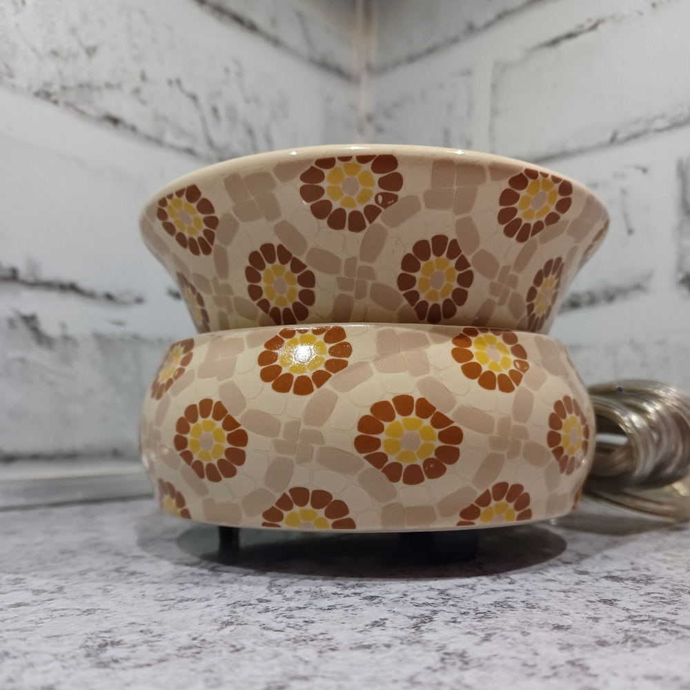 Brown Mosaic Tile Simmer Pot Wax Warmer Pink Zebra tan warms oil